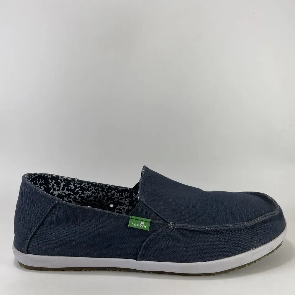 Sanuk Vagabond Slip On Mens Size 8.5 Navy Blue Canvas Casual Loafers Shoes
